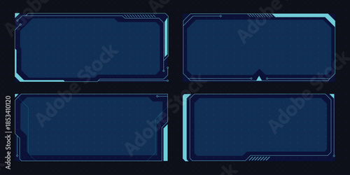 Futuristic interface frames in blue with a dark background for digital designs.