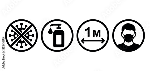 Protect yourself and others with hygiene and social distancing icons for health safety