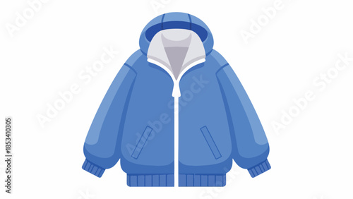 A blue hooded jacket with a white inner lining and zipper closure on a plain white background.