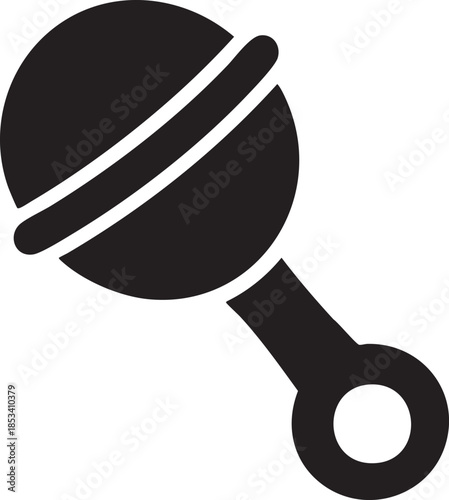 Minimal Black Baby Rattle Icon Infant Toy Symbol Childhood Care Simple Flat Design