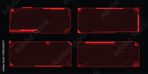 Four futuristic red interfaces on a dark background, perfect for tech-themed designs.