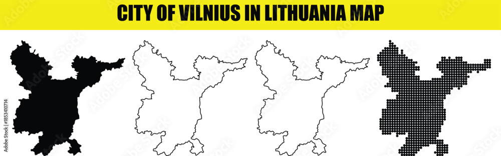 Obraz premium City of vilnius in lithuania map vector illustration with silhouette outline and dotted shapes for geography and branding