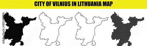 City of vilnius in lithuania map vector illustration with silhouette outline and dotted shapes for geography and branding