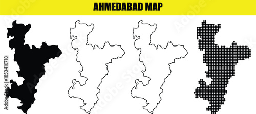 ahmedabad map silhouette outline dot vector city graphic geographic region indian state outline graphic