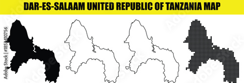 Dar es salaam united republic of tanzania map silhouette and outline vector illustration on transparent
