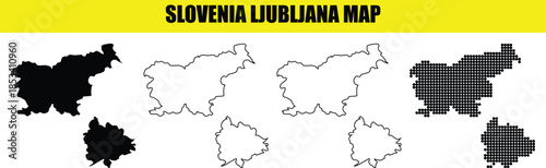 Slovenia ljubljana map vector graphics featuring solid silhouette outline and dotted styles for professional creative use