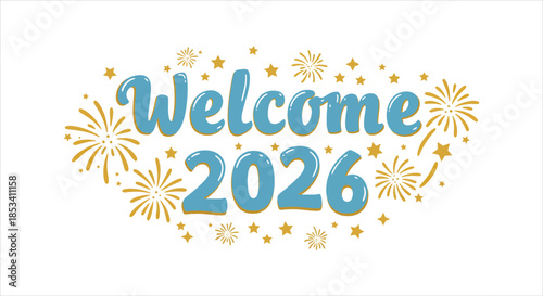 Happy New Year 2026 Greeting with Festive Fireworks and Stars