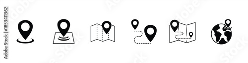 Map location icon set. Thin line and solid glyph style icon series. Vector illustration.