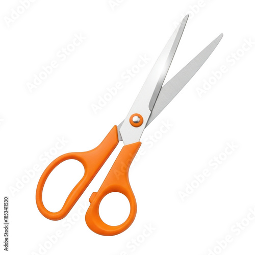 Bright orange handled scissors, sharp blades for cutting tasks