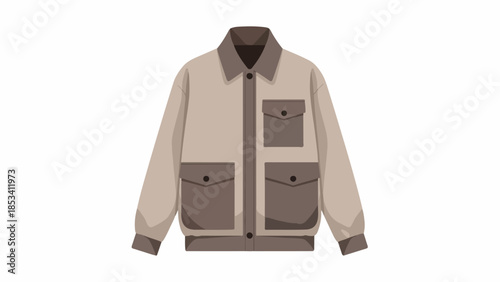 A tan and brown jacket with multiple pockets on a white background, showcasing its design and color details in a flat lay style.