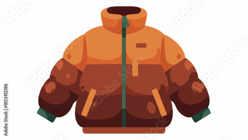 A vibrant orange and brown jacket with green accents and zipper, presented on a clean white background in a flat lay style.