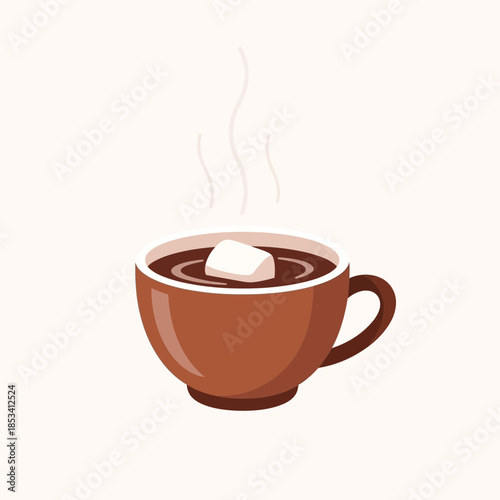 Steaming Hot Chocolate Mug with Marshmallow, Cozy Beverage Illustration