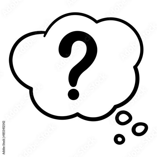 Hand Drawn Thinking Cloud with Question Mark Symbol. Comic Speech Bubble for FAQ, Help, and Doubt Design.