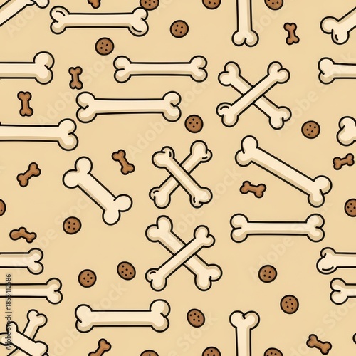 Playful canine delight seamless backdrop featuring bones and kibble style pattern