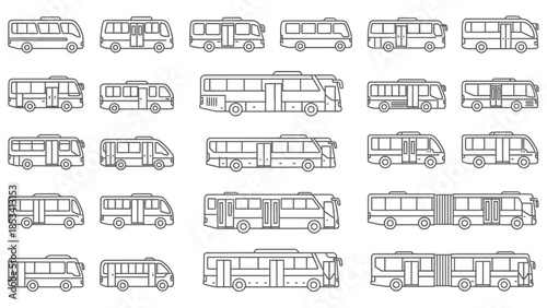 Collection of Various Bus Illustrations Displayed in Grid Formation