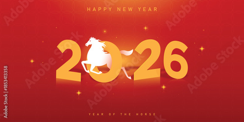 Bright and festive New Year celebration for 2026 with a running horse symbol.