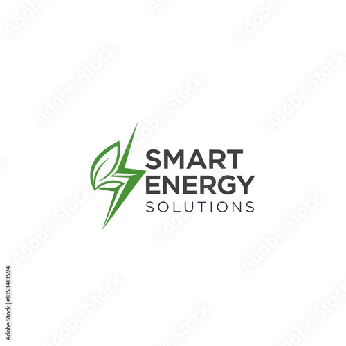 Smart Energy Solutions Logo Green Leaf and Lightning Bolt Design.