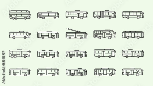Collection of Various Bus Illustrations on a Light Background