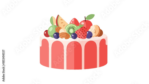 Fruit cake icon, holiday cake vector, New Year's Eve dessert illustration, festive cake symbol, flat fruitcake design, celebration dessert icon
