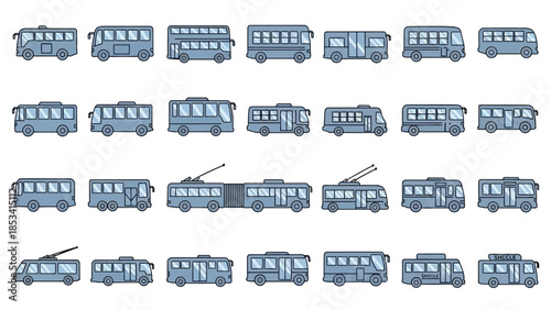 Bus Fleet Icon Set Line Style for Transportation and Travel Concept