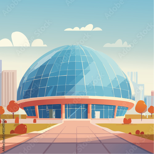 Illustration vectorielle d’un bâtiment moderne en forme de dôme – design urbain futuriste