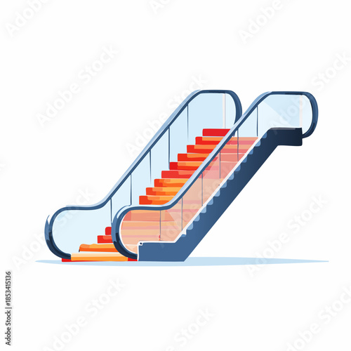 Escalator moderne avec design épuré, isolé sur un fond blanc

