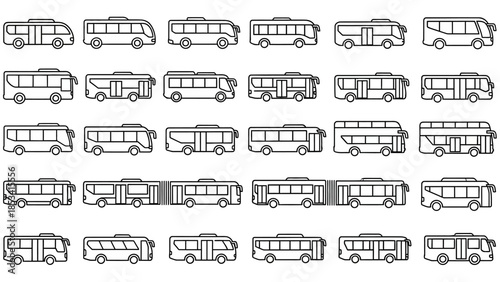 Collection of Various Bus Illustrations from Different Angles and Perspectives