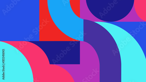 A vibrant and dynamic abstract composition of geometric shapes in bright colors, perfect for adding a pop of color and creativity to any design project.