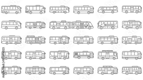 Collection of various bus illustrations displayed in a grid pattern