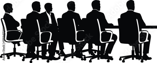 business meeting silhouette corporate teamwork office conference discussion professional people sitting boardroom management concept illustration