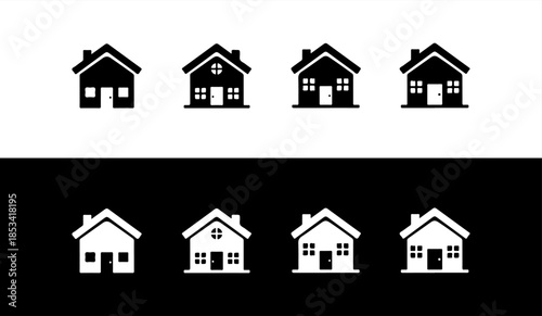 Set of simple house icons in black and white