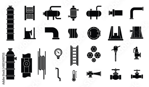 Industrial Equipment Silhouette: A Detailed Vector Graphic Collection Set