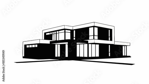 Modern two story house with flat roof architectural design.