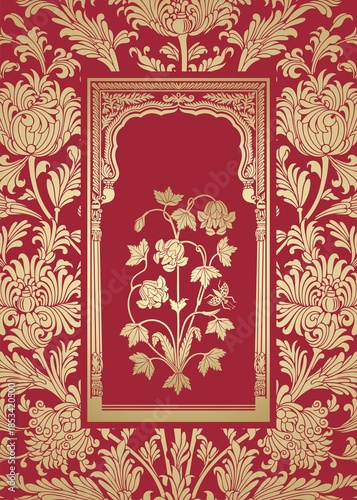 wedding card design, paisley floral pattern , India	