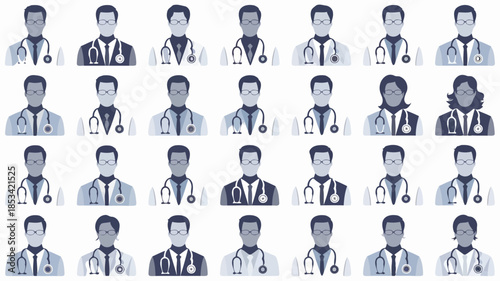 Collection of male and female doctors and medical professionals in various poses isolated on white background vector