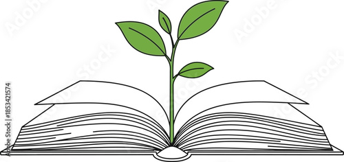 a delicate green sprout emerging from an open book symbolizing knowledge growth and the blossoming of ideas through learning high quality