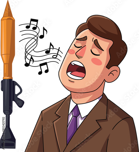 Cartoon Man Singing Opera Next To A Rocket Launcher music