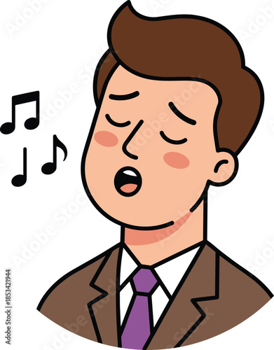 Close Up Cartoon Man Singing Opera With Musical Notes vector illustration