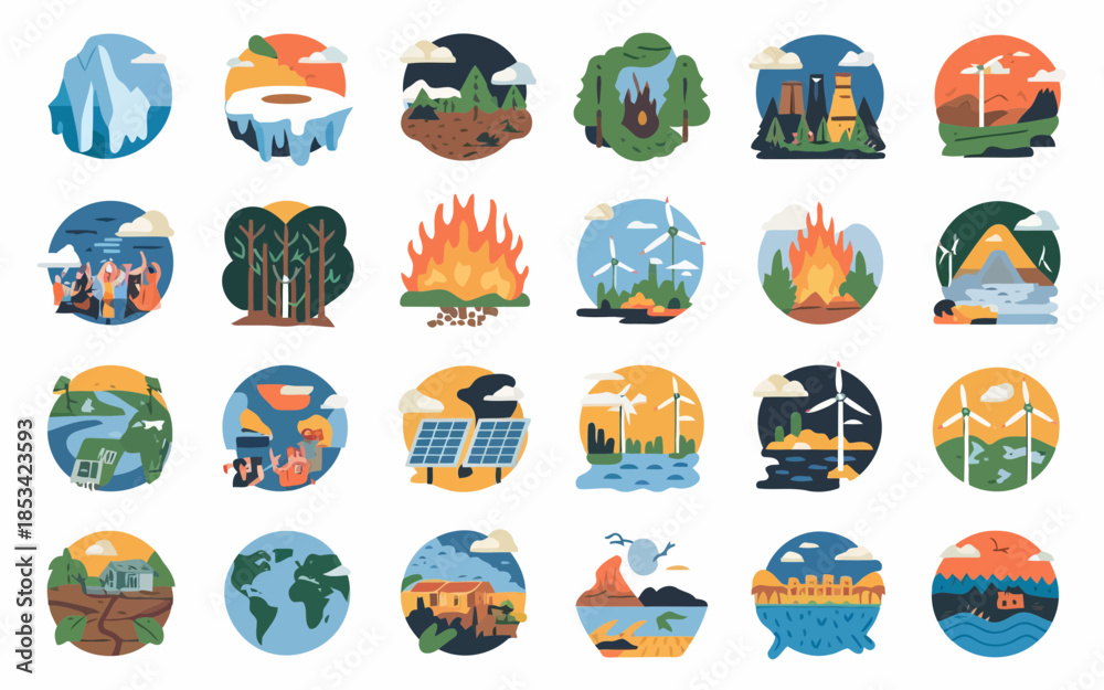 Fototapeta premium Environmental icons set with nature and ecology symbols vector