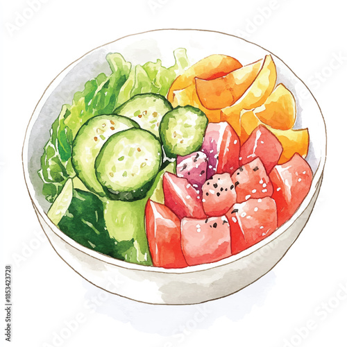 Vibrant Poke Bowl with Fresh Vegetables and Tuna.
