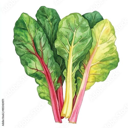 vibrant red and yellow chard leaves bunch.
