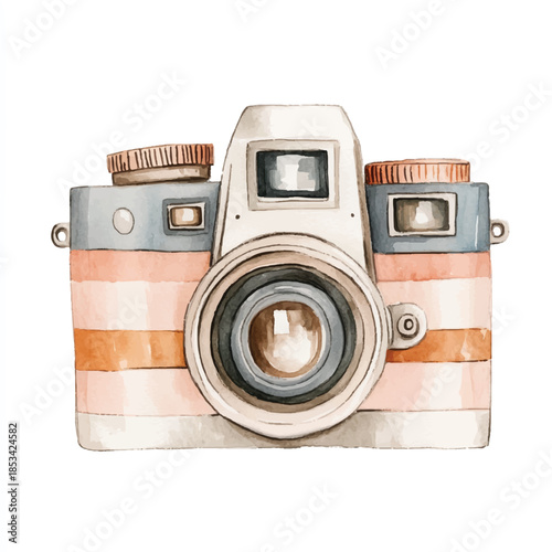 Vintage Camera with Striped Design A Nostalgic Photographic Icon.