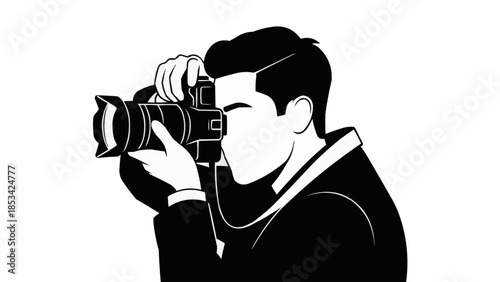 Man holding professional camera taking a picture.