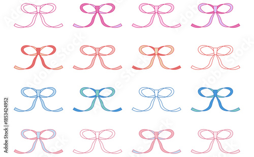 カラフルな手描きリボンのアイコンセット 装飾やあしらいのベクター素材集