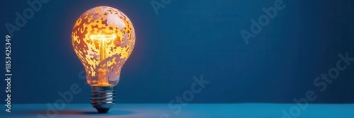Intricate paper cut lightbulb radiating light, isolated on blue , power, electric, bright