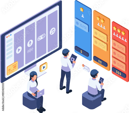 Isometric User Choosing Digital Subscription Plans