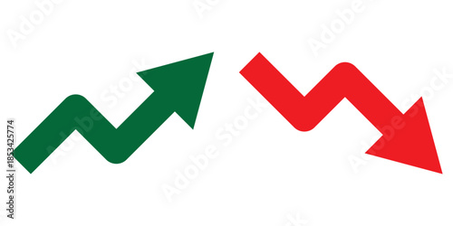 Trend icon. Upward and downward arrow graph symbol. Finance data UI sign. Opposing red downward and green upward trend arrows. Business growth pictogram on Transparent Background
