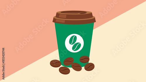 A warm green cup filled with coffee beans, perfect for a morning boost
