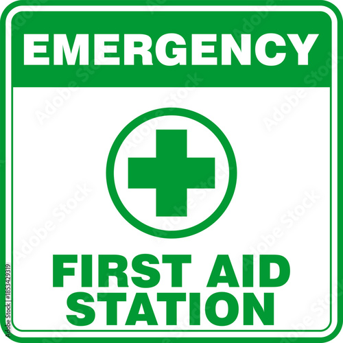 Emergency, First Aid sign and label sticker vector