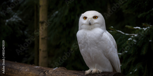 Wallpaper Mural Bird prey log perched snowy white owl wildlife animal winter snow forest nature wild animal sitting watching alert eye head beak feather branch wood natural light outdoors habitat portrait animal Torontodigital.ca